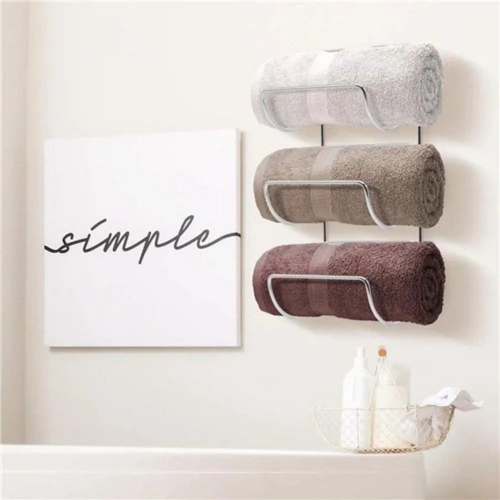 Towel-Rack Holder - Wall Mounted Storage Organizer for Linens Set of 2 (Silver)